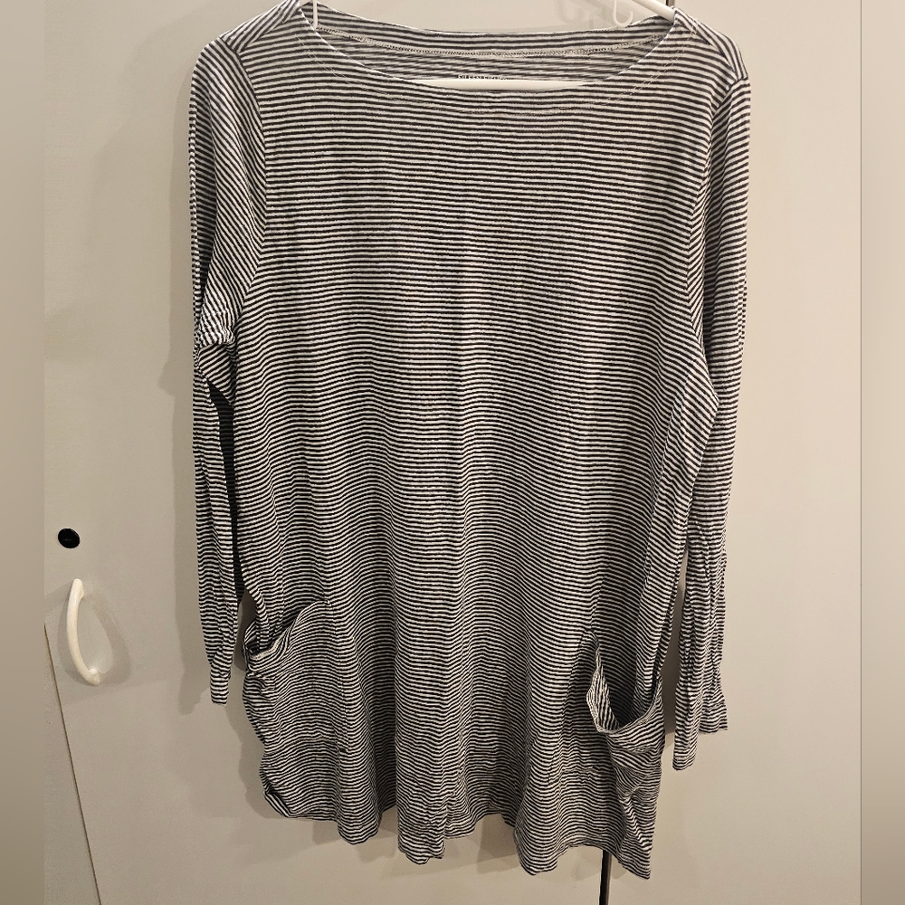 Eileen Fisher Womans Large Black/White Striped Tunic Top